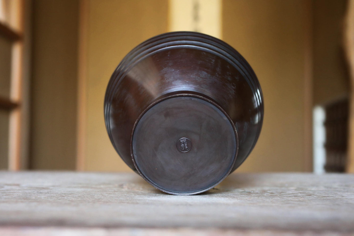 Vintage Japanese Vase - Bronze Dragon Handle Vase with Metallic Dark Brown Finish (H9.4in)