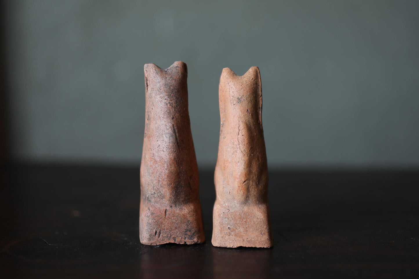 Japanese Antiques KITSUNE Dolls, Imado-yaki Pottery Pair (H3.7in)