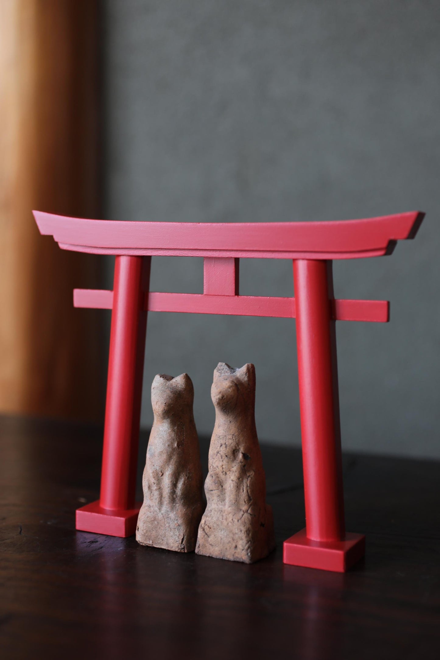 Japanese Antiques KITSUNE Dolls, Imado-yaki Pottery Pair (H3.7in)