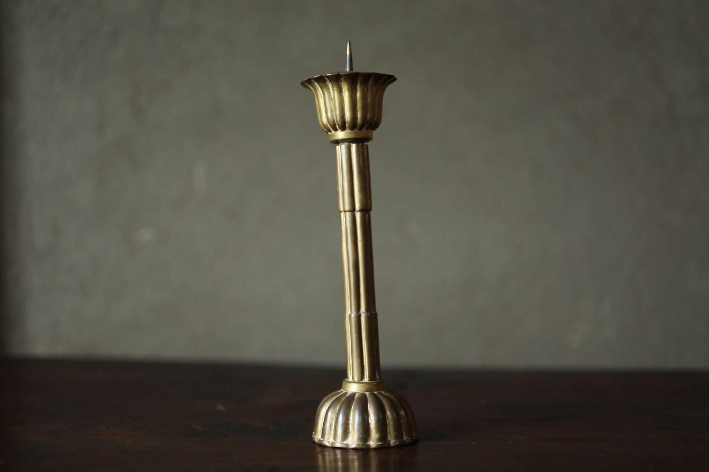 Antique Brass Candlestick – Japanese Lotus Flower Candle Holder | Vintage Shokudai