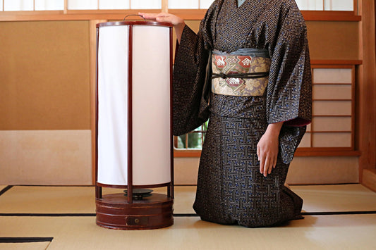 Japanese Antique Lantern - 1800s Urushi Wood Andon With Washi Paper Shade