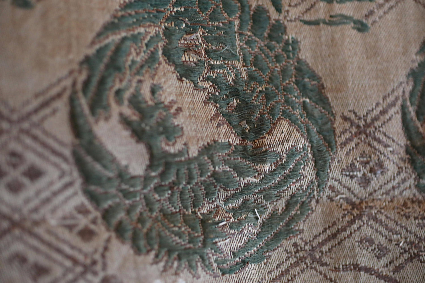 Japanese Silk Textile – Antique Taisho Era Phoenix Floral Tapestry Wall Hanging