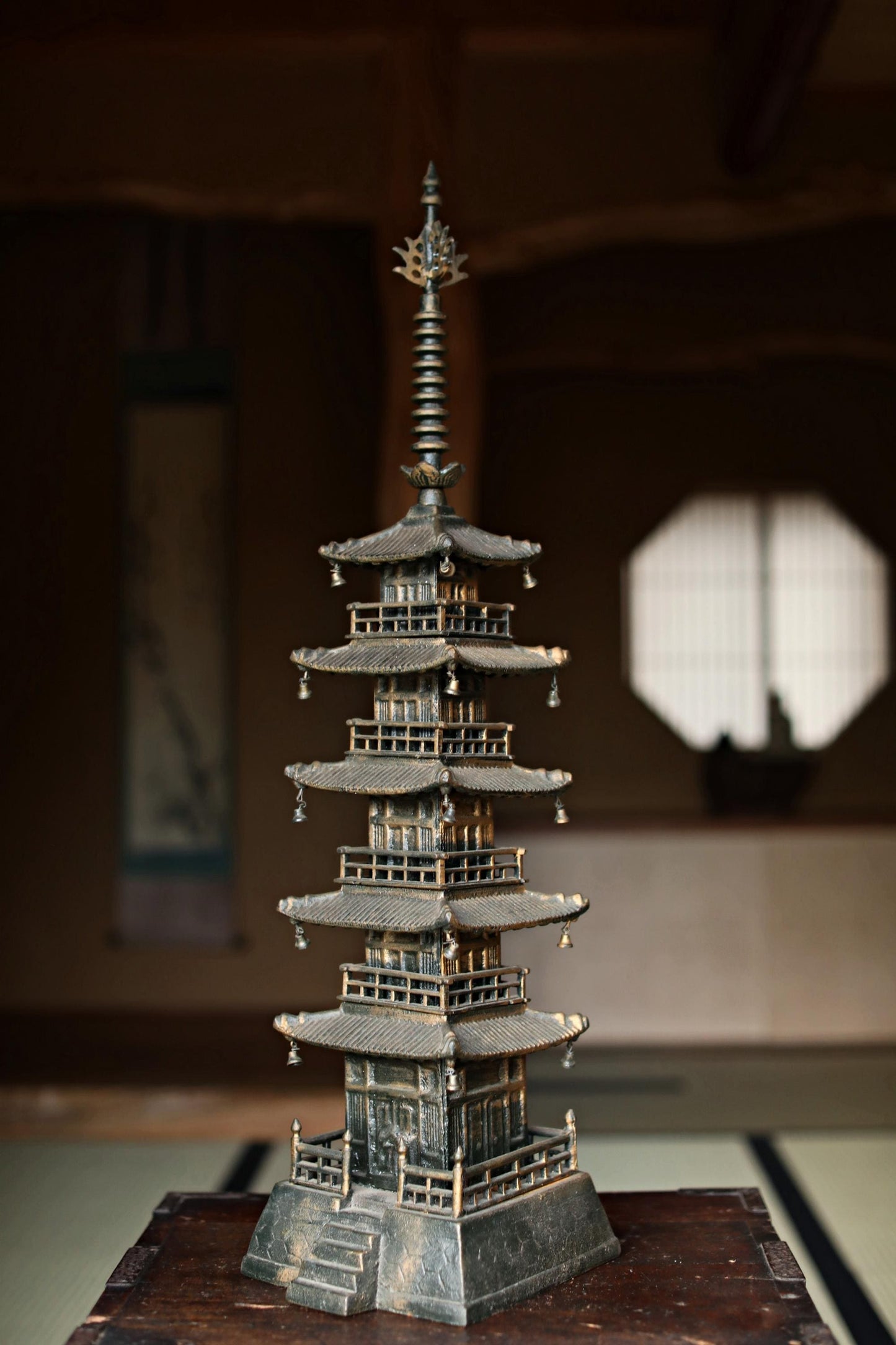 Large Cast Iron Pagoda - Five-Storied Japanese Garden Statue | Solid Iron Sculpture