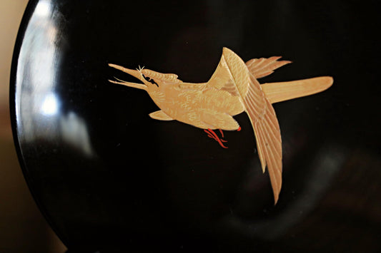 Japanese Lacquer Bowls – Antique Makie Lacquerware Set of 5 with Gold Falcon Design