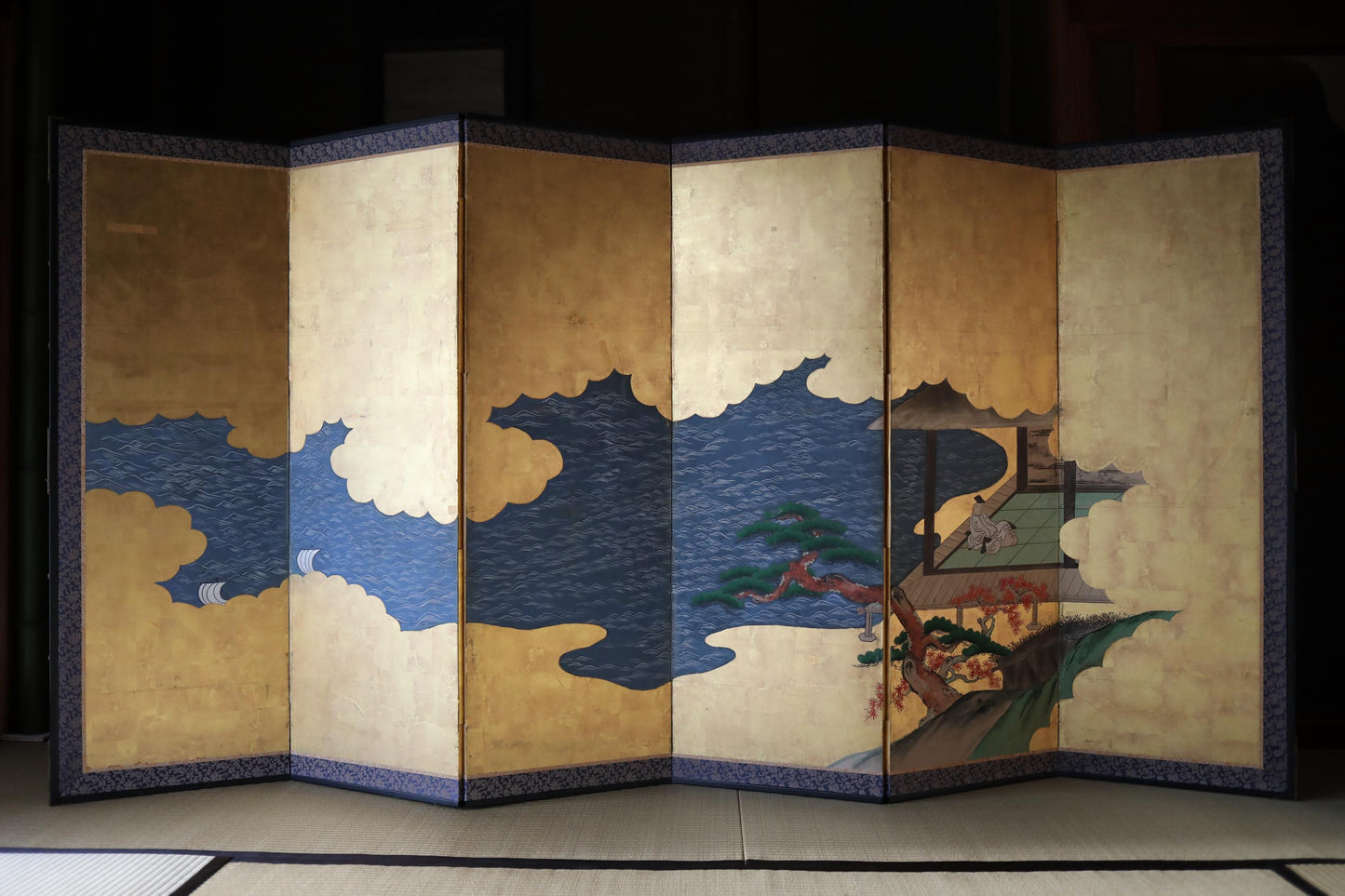 Antique Japanese Byobu - 1700s Tale of Genji Folding Screen Art with Gold Leaf
