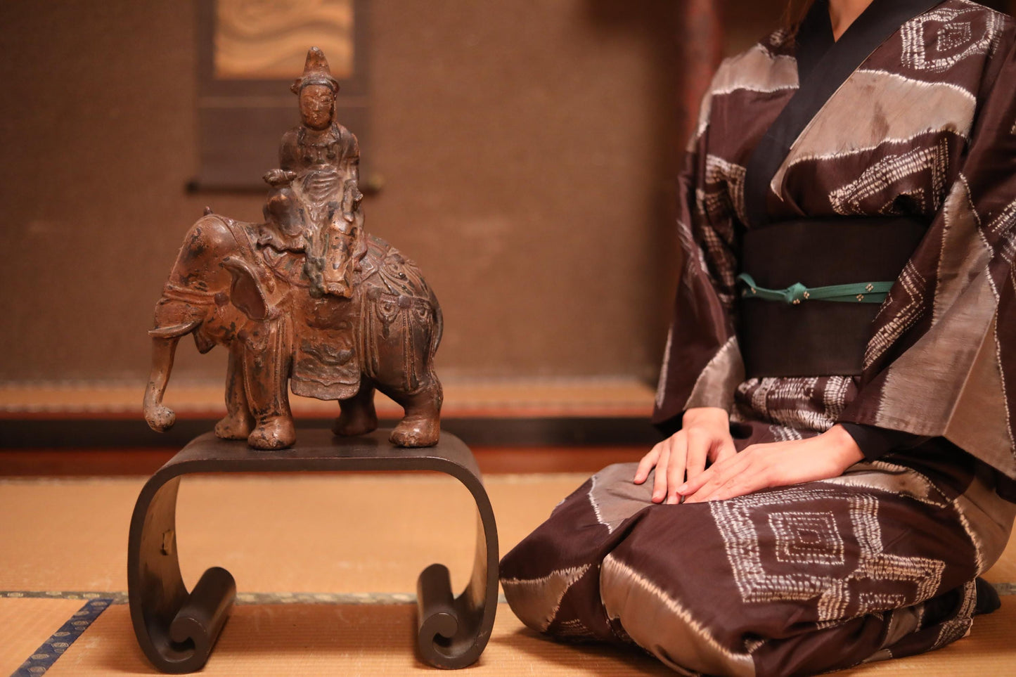 Antique Bronze Censer - Large Japanese Temple Incense Burner | Samantabhadra Statue