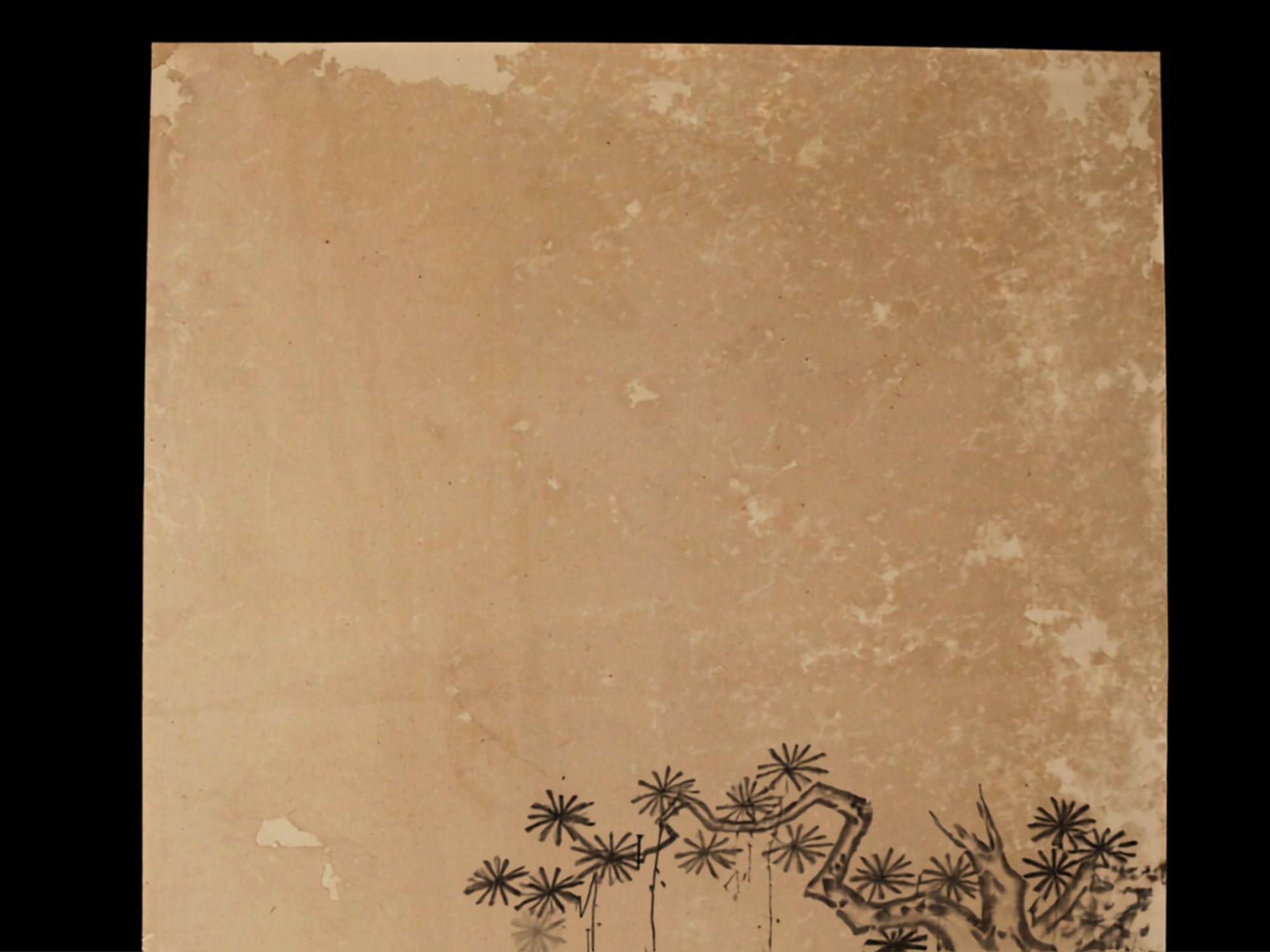The image is a square with a black and white tree-like design in the bottom right corner.