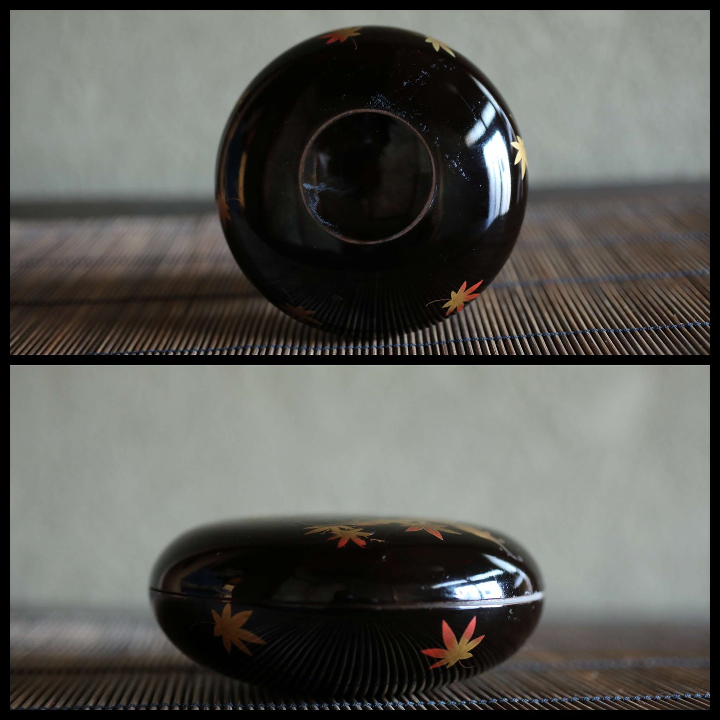 Japanese Lacquer Incense Holder - Antique Rimpa Gold Maple Leaf Lacquerware