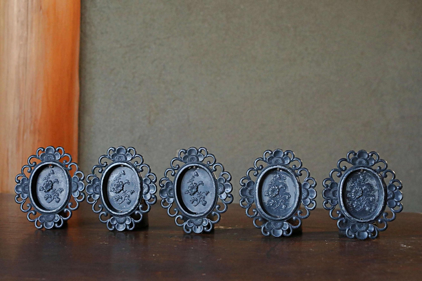 Antique Fusuma Handles | Vintage Japanese Hardware - Ornate Bronze Sliding Door Pulls Set