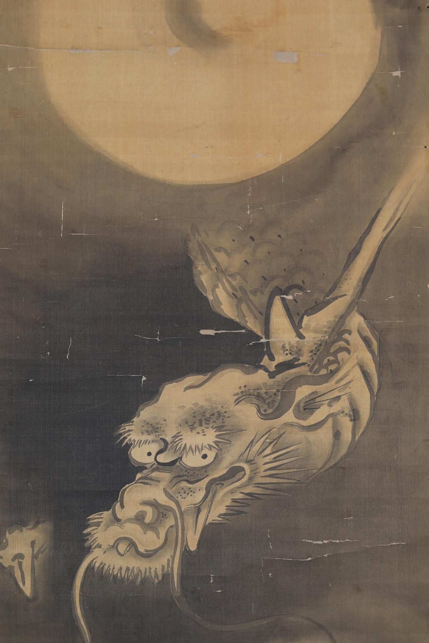 Antique Japanese Dragon Scroll – Edo Period Art | Rising Dragon Painting on Silk Brocade