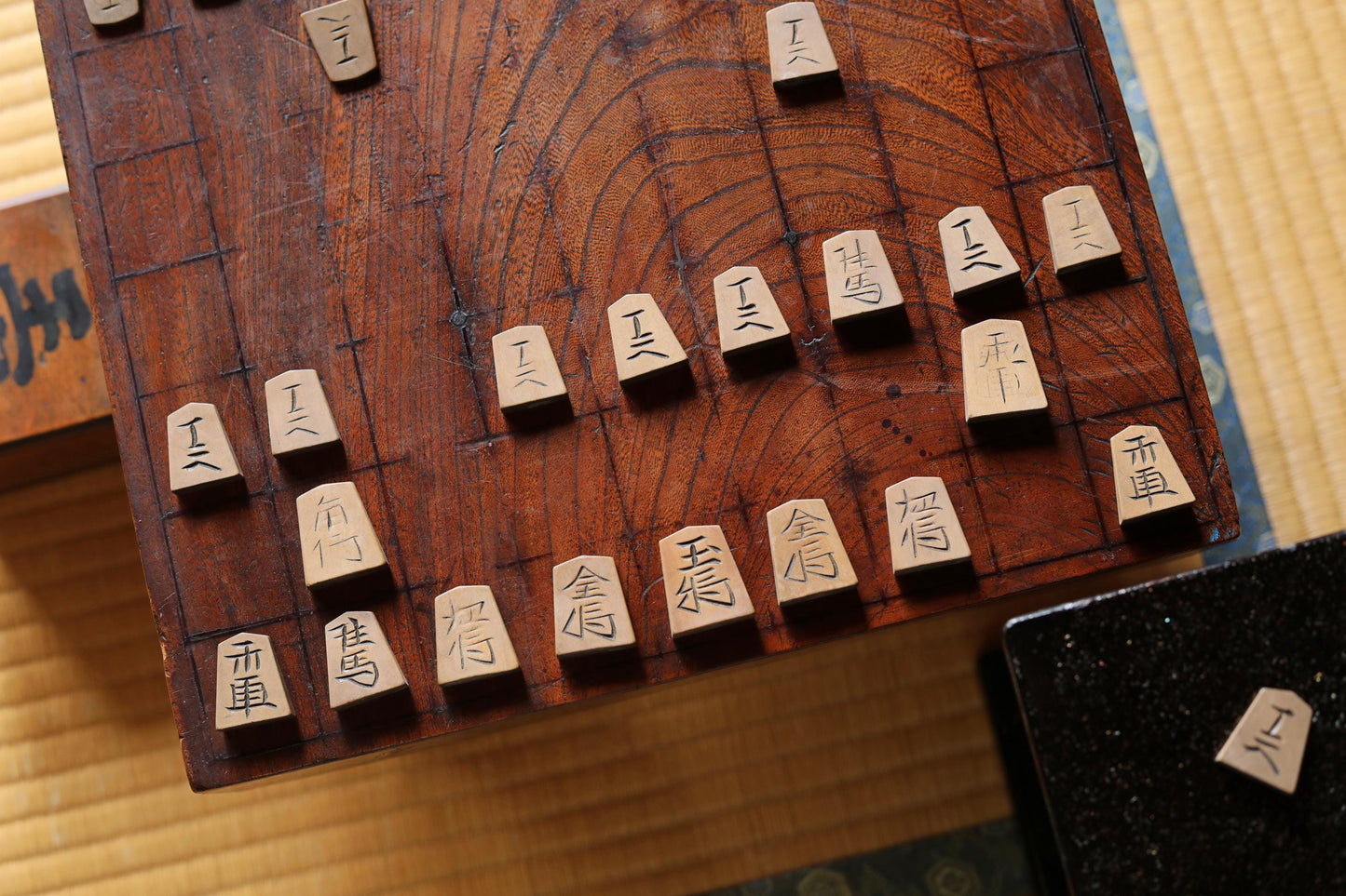 Antique Japanese Shogi Handmade Wood Board & Pieces – Vintage 1890s Set