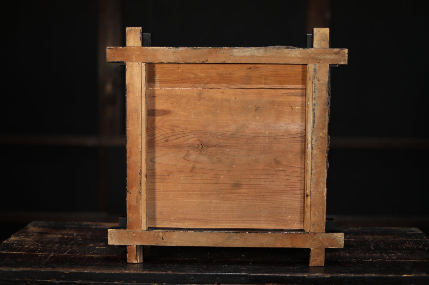 Japanese Hibachi Brazier | Antique Wood Lacquer Hibachi With Bronze Suiban Vase For Ikebana