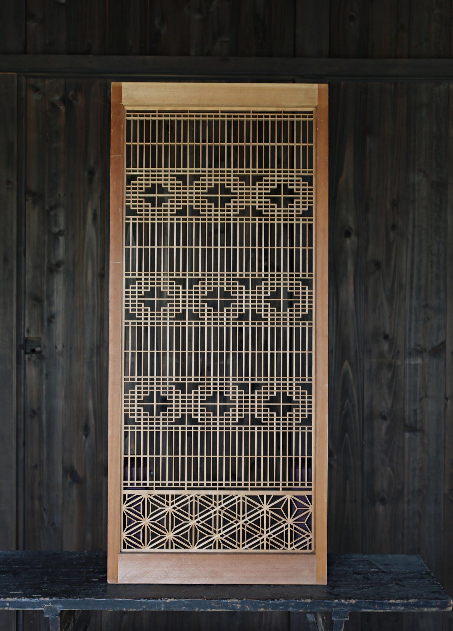 Vintage Japanese Shoji Screen - Kumiko Wood Panel | Japandi Wall Art, Geometric Frame