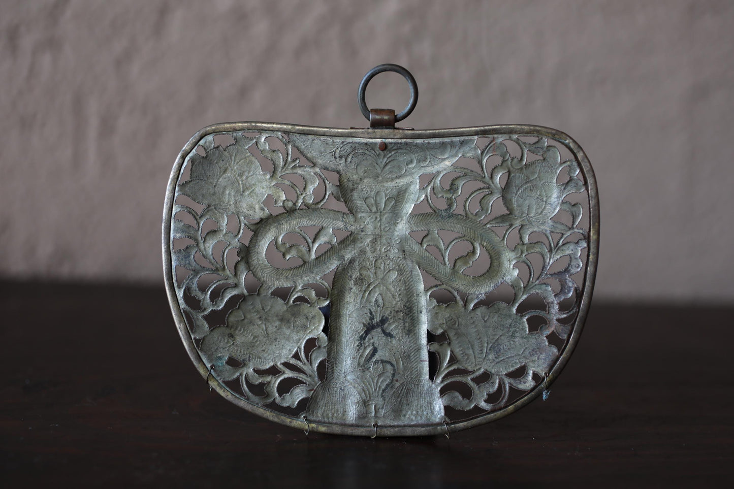 Japanese Antique Keman - Brass Hanging Art | Lotus Arabesque Design, Buddhist Temple Decor