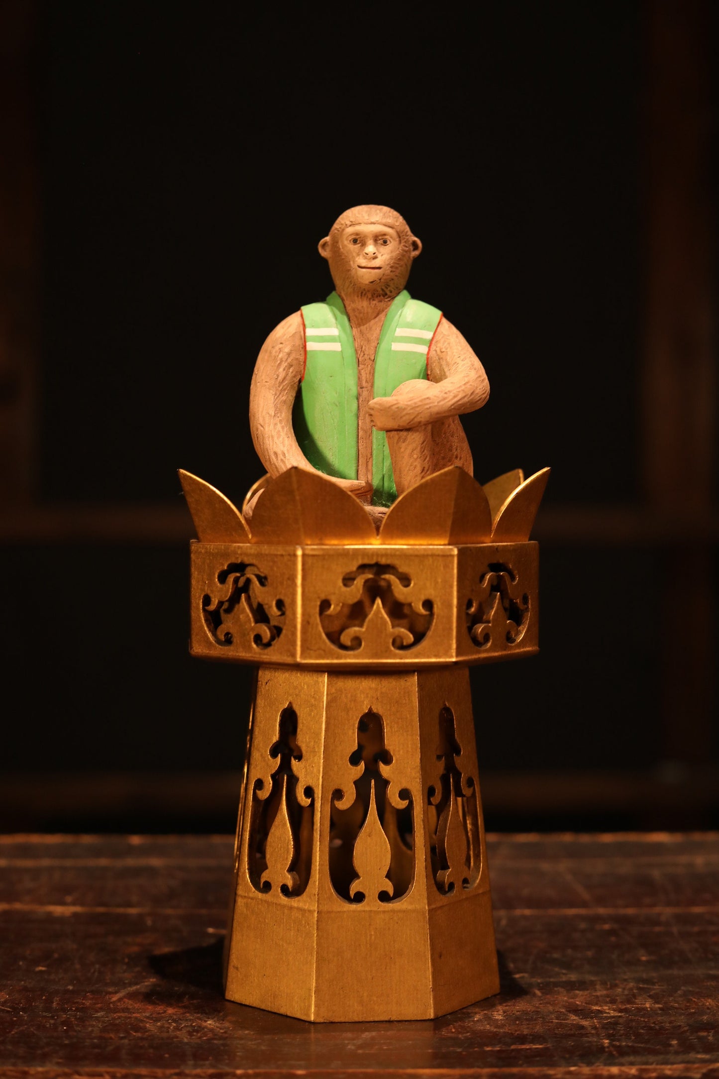Vintage Japanese Monkey Doll – Handmade Pottery Zodiac Charm with Peach Symbol