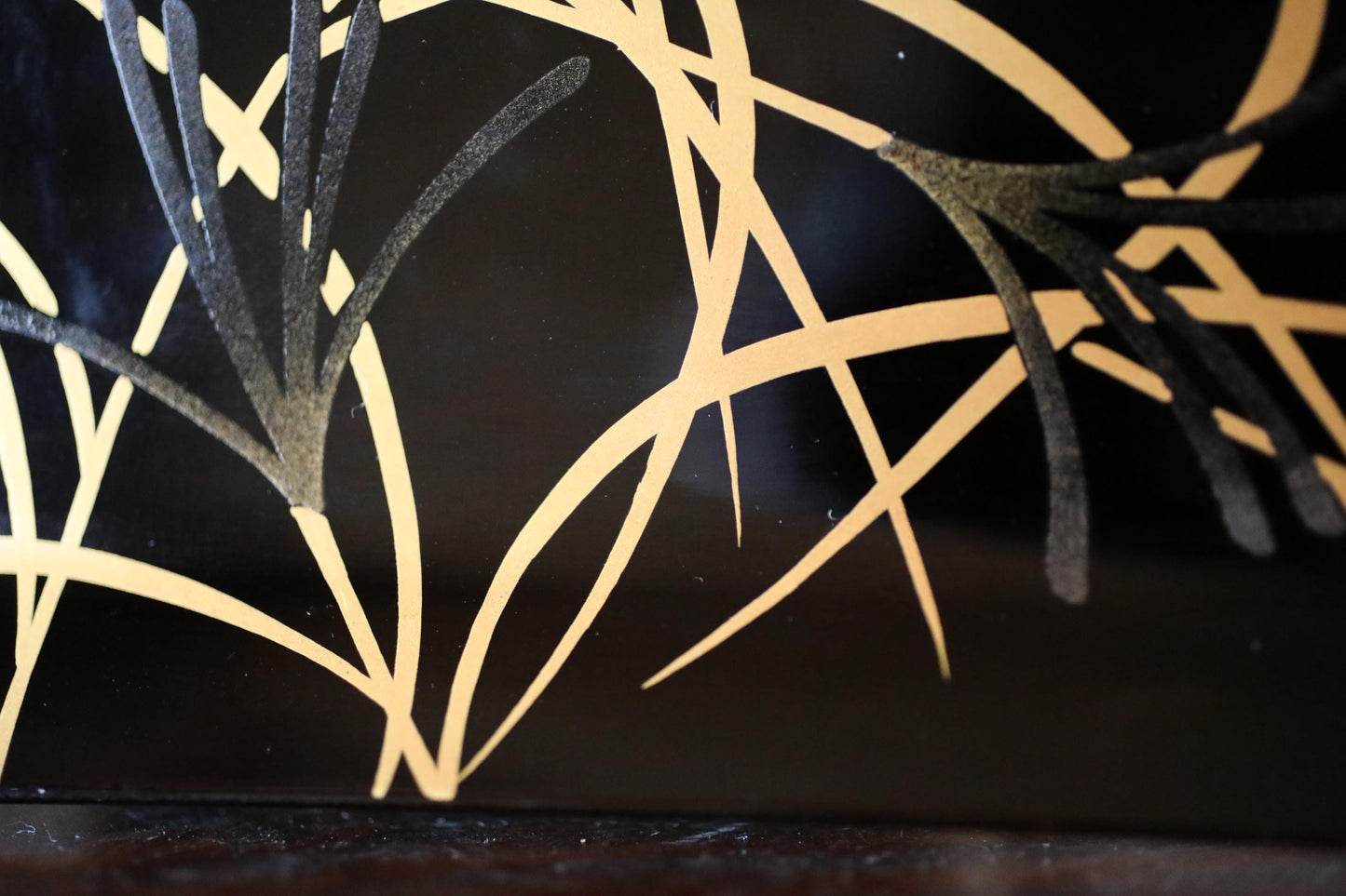 Japanese Lacquer Tray - Antique Black Urushi Tray with Makie Gold Pampas Grass Design