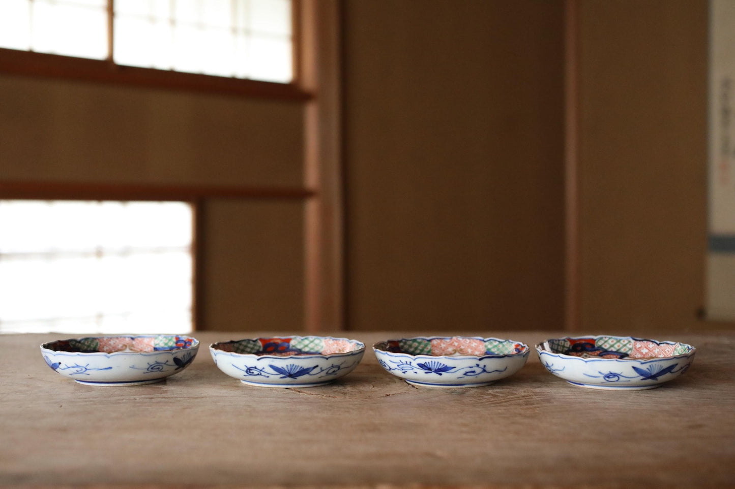 Antique Kutani Dishes - Set of 4 Hand Painted Japanese Porcelain Plates 4.5in