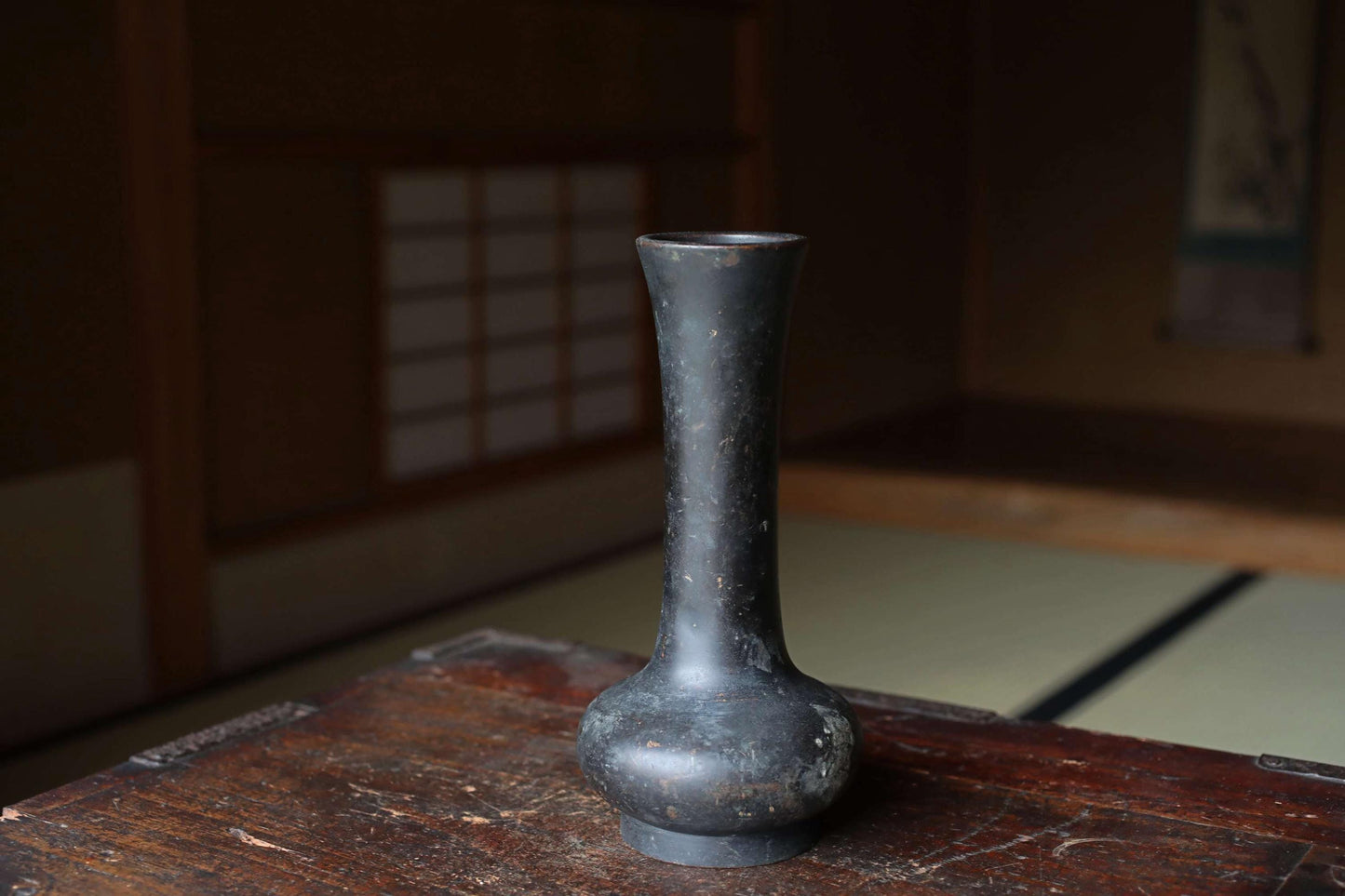Japanese Bronze Vase - Antique Bronze Flower Vase with Stable Base for Ikebana