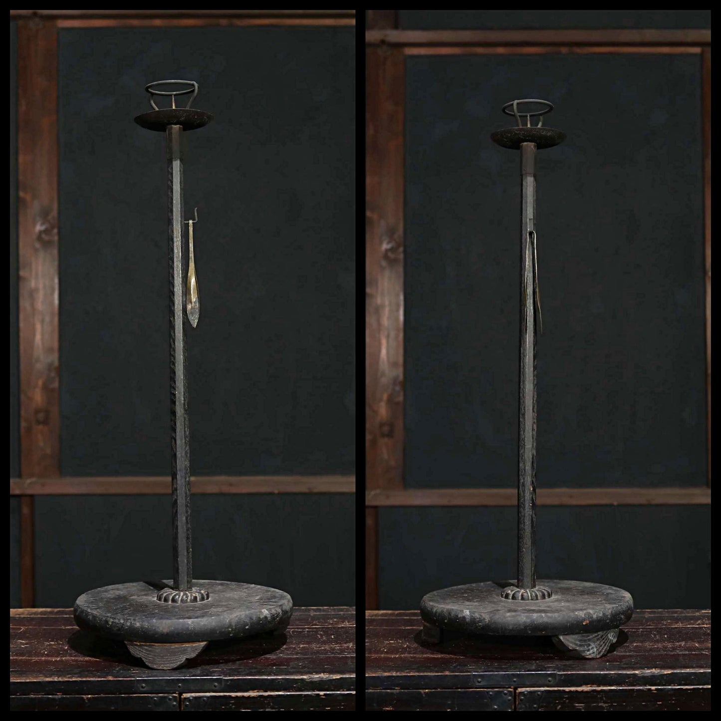 Antique Wooden Candlestick - Large Japanese Edo Period Lantern With Flower Carved Base