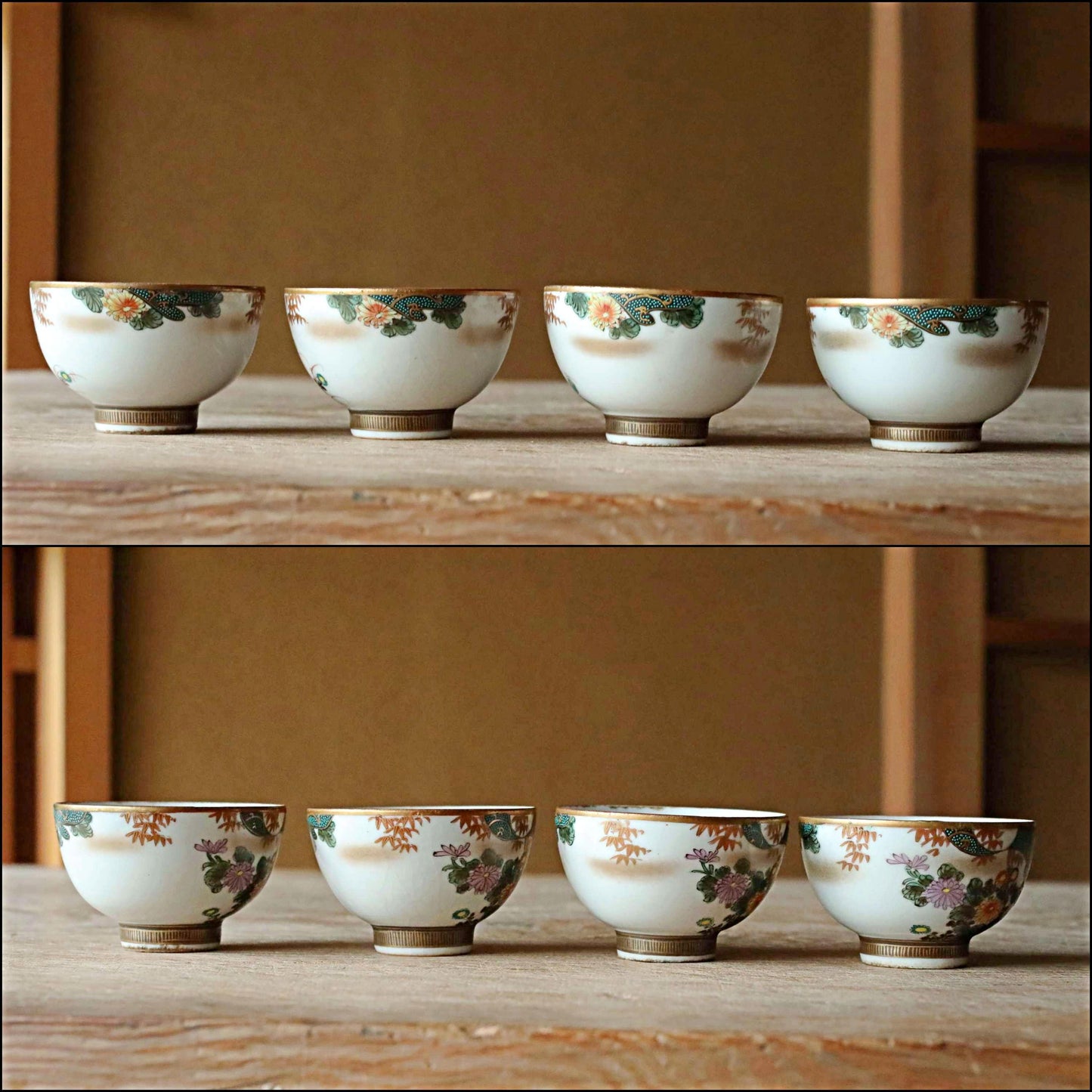 Kutani Antique Tea Set - Hand Painted Ceramic Sencha Cups & Gold Floral Tableware