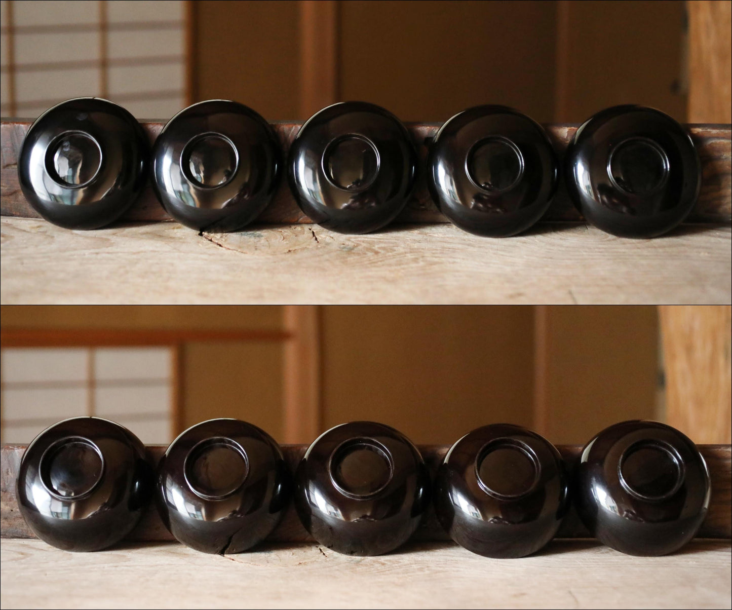 Japanese Lacquer Bowls - Antique Urushi Makie Gold Sparrow Set of 5