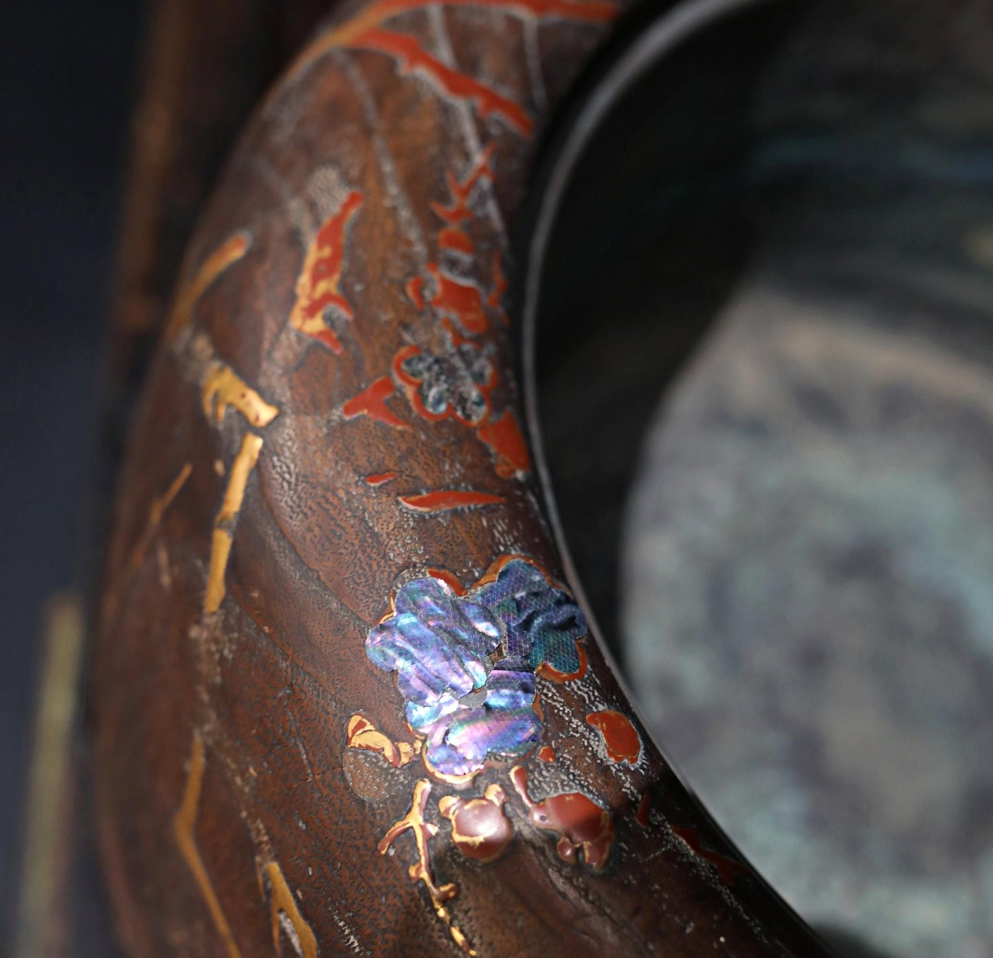 Antique Japanese Hibachi | Traditional Charcoal Brazier with Makie Quail & Plum Blossom Inlay