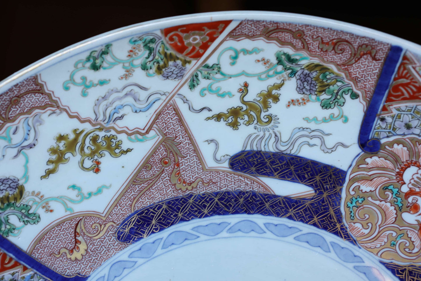 Antique Imari Platter – Large 18in Japanese Porcelain Plate with Phoenix Bird & Flower Design