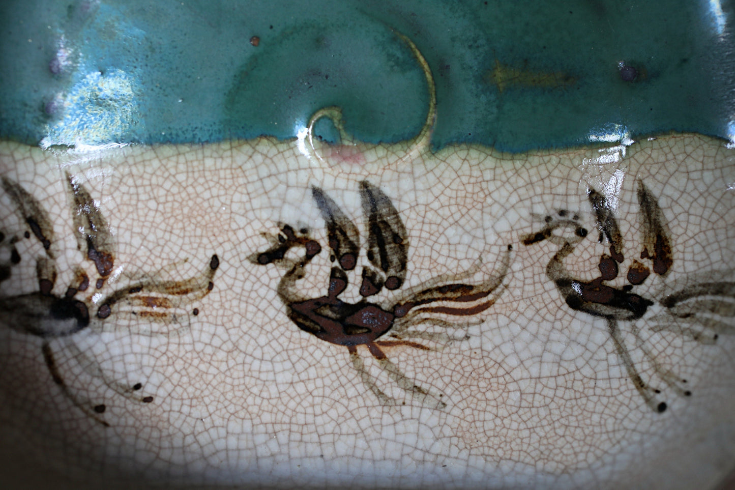 Oribe Ceramic Bowls - Japanese Antique Tableware Pair with Phoenix Design, 1930s Mukozuke Dish