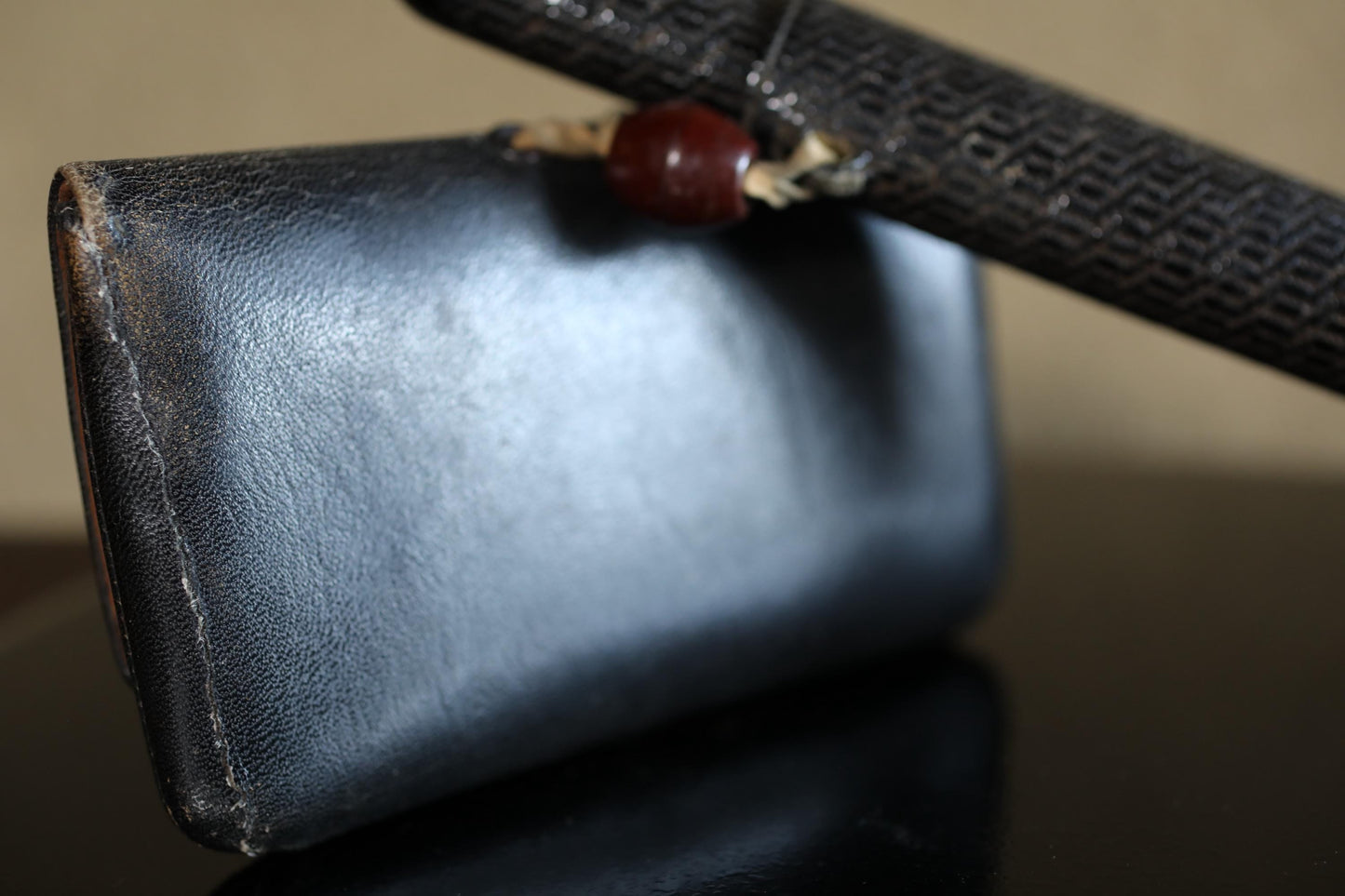 Antique Silver Smoking Pipe | Japanese Vintage Sterling Silver Pipe With Bamboo & Leather Case