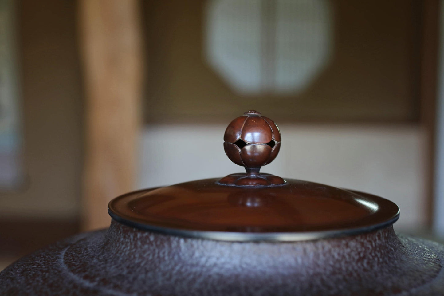 Japanese Cast Iron Kettle – Vintage Tea Ceremony Kettle with Pine Tree Relief & Copper Lid