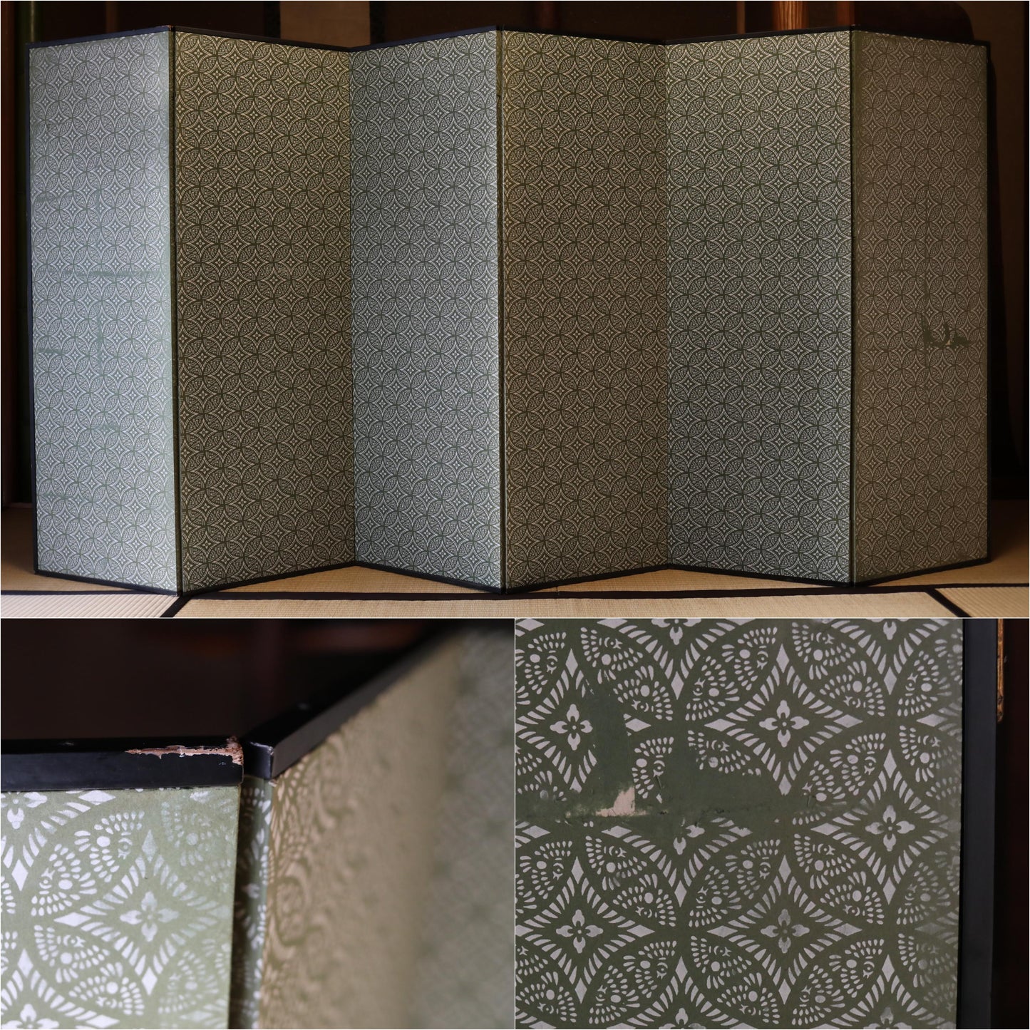 Antique Japanese Byobu - 1700s Tale of Genji Folding Screen Art with Gold Leaf