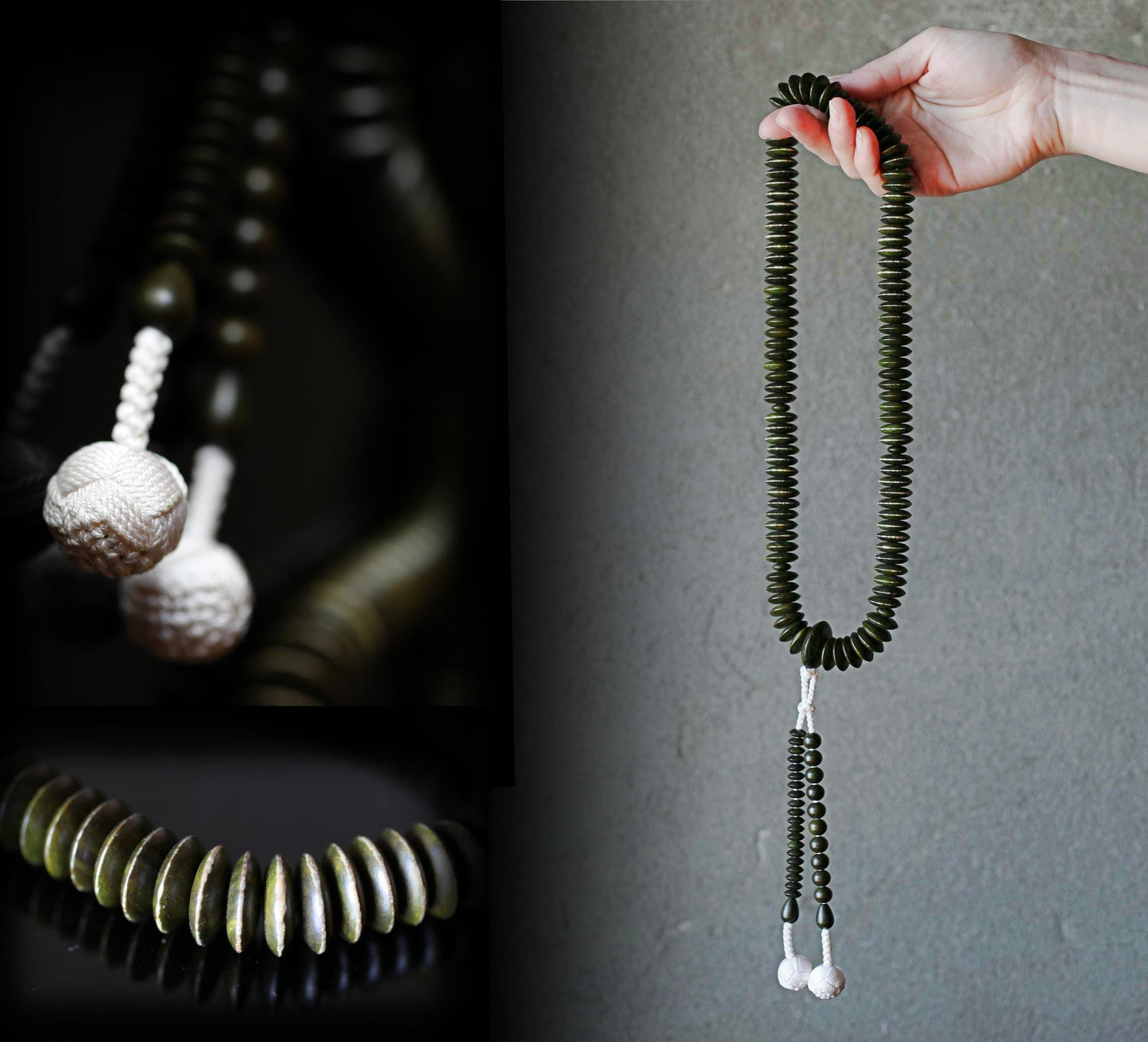 Green Sandalwood Rosary - Authentic Buddhist Prayer Beads With Silk Tassel & Wooden Box Gift