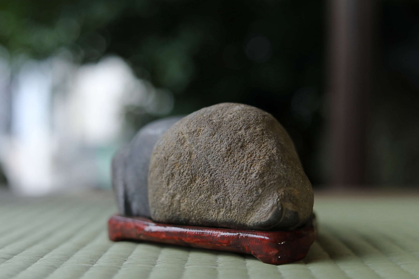 Japanese Viewing Stone - Scholars Stone With Carved Wood Pedestal | Zen Garden Decor
