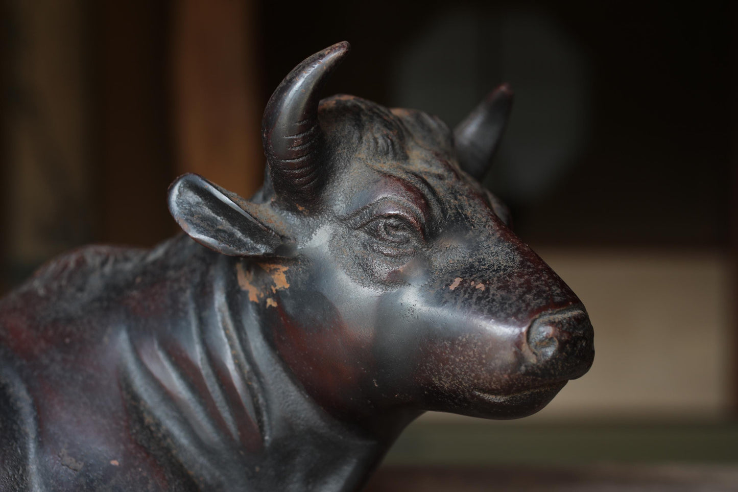 Japanese Cast Iron Cow - Large Vintage Animal Art Figurine | Healing Cow Statue