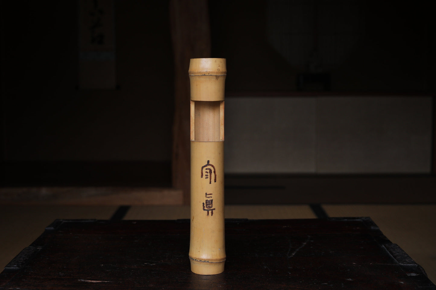 Japanese Bamboo Vase – Single Flower Holder for Tea Ceremony | Zen Buddhist Decor H9.6in