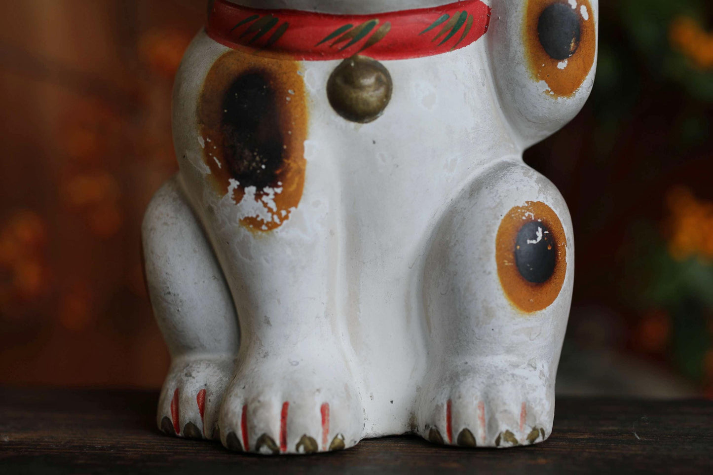 Japanese Antique Cat Doll - White Maneki Neko Statue | Vintage Ceramic Lucky Cat Money Box