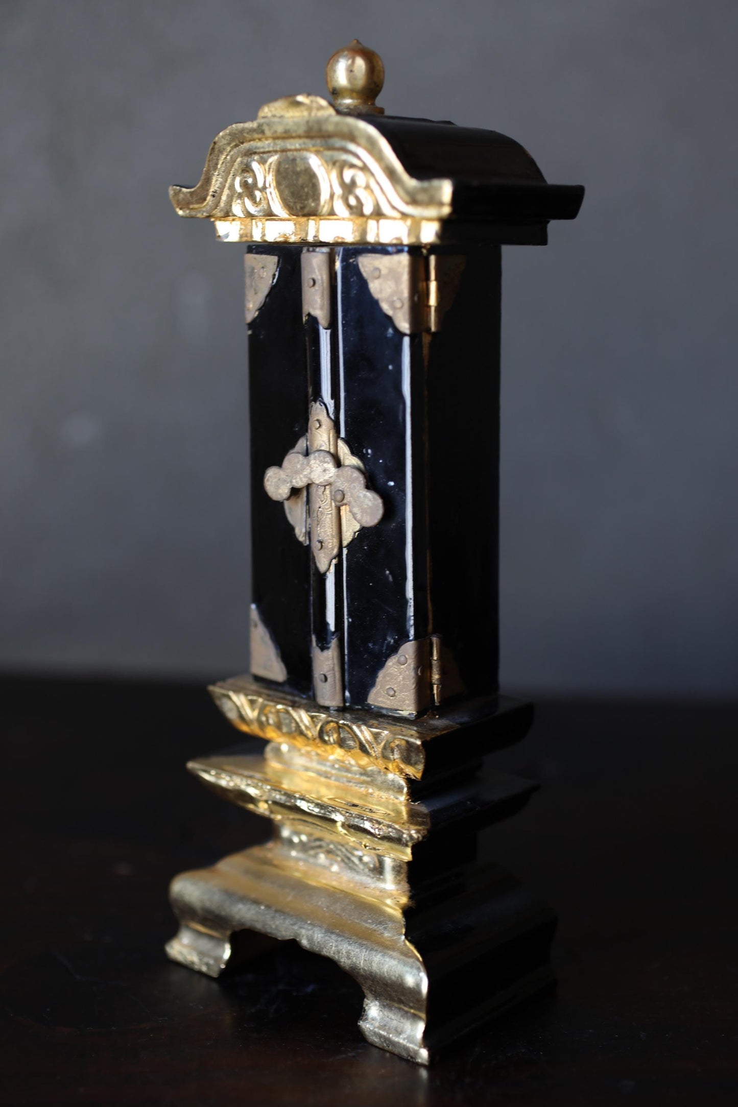 Japanese Buddhist Ihai Shrine - Vintage Gold Lacquer Miniature Temple Altar