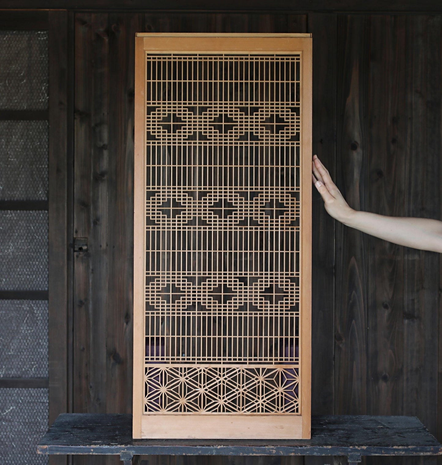 Vintage Japanese Shoji Screen - Kumiko Wood Panel | Japandi Wall Art, Geometric Frame
