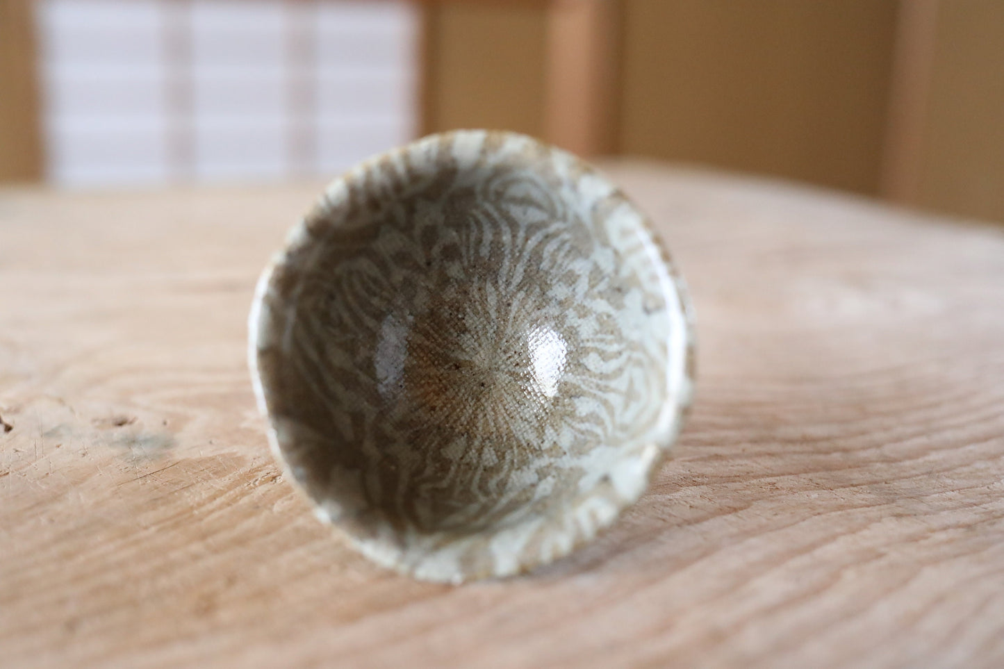 Vintage Japanese Sake Cup – Marble Glaze Guinomi with Signed Wooden Box Gift