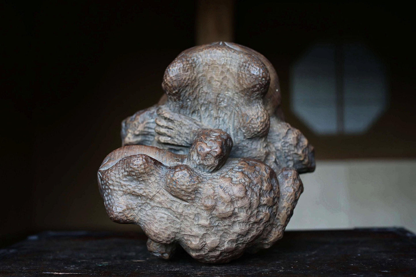 Vintage Wooden Frog - Japanese Hand Carved Kaeru Sculpture | Rustic Wood Animal Doll