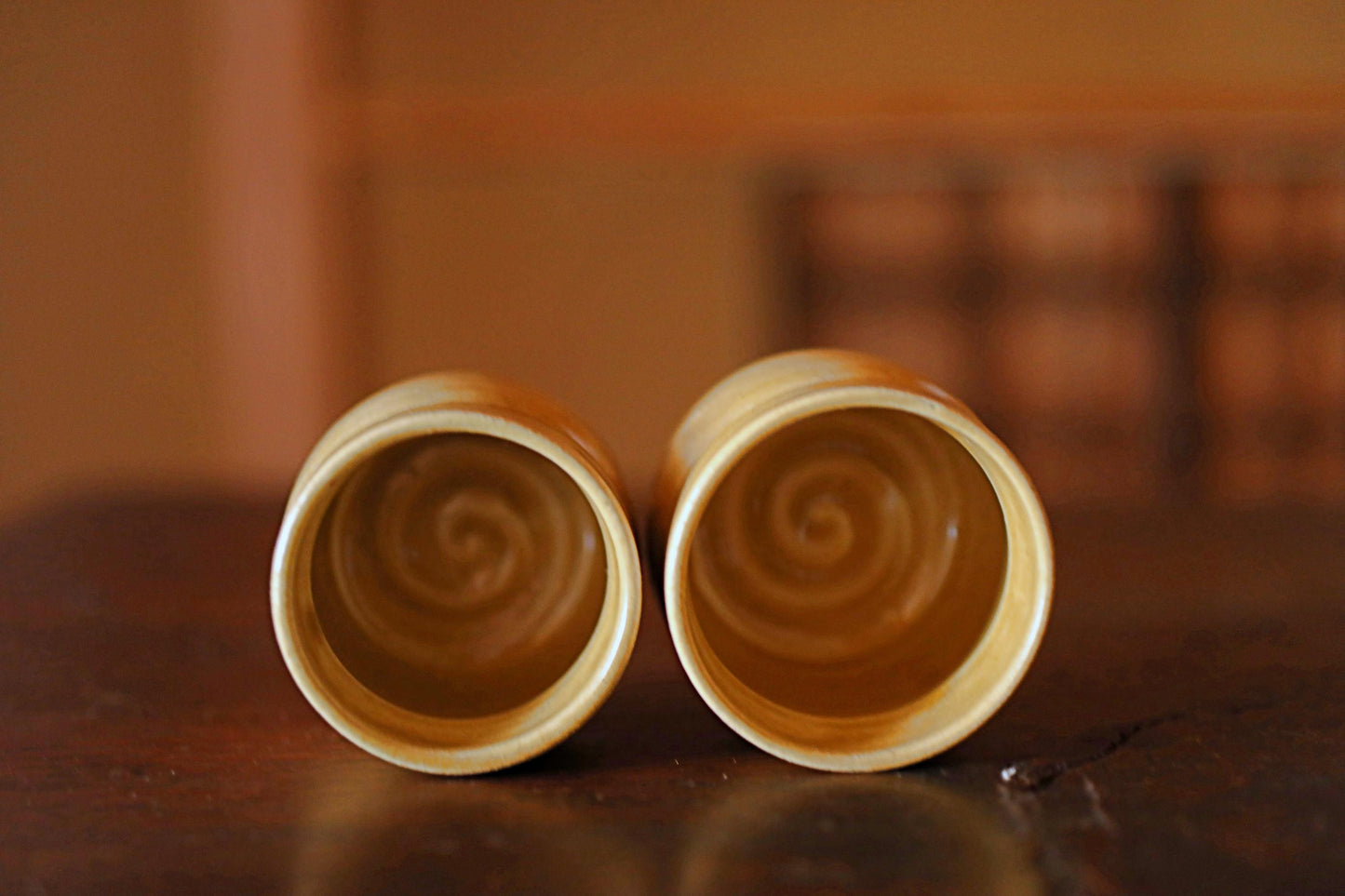 Japanese Tea Cup Pair - Vintage Ki-Seto Pottery Set | Handmade Mino Ware Ceramics