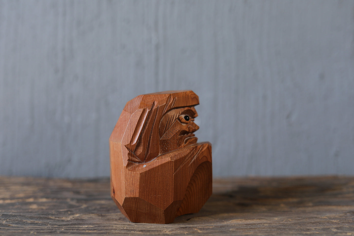 Hand Carved Daruma Doll - Vintage Japanese Wooden Figurine | Signed Artist Sculpture