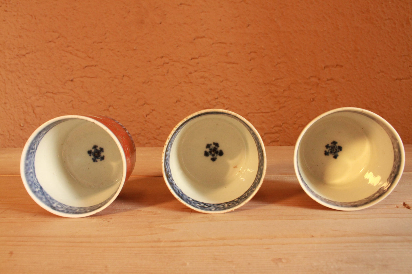 Antique Kutani Sake Cups – 19th Century Japanese Porcelain Set of 3 with Arabesque Pattern