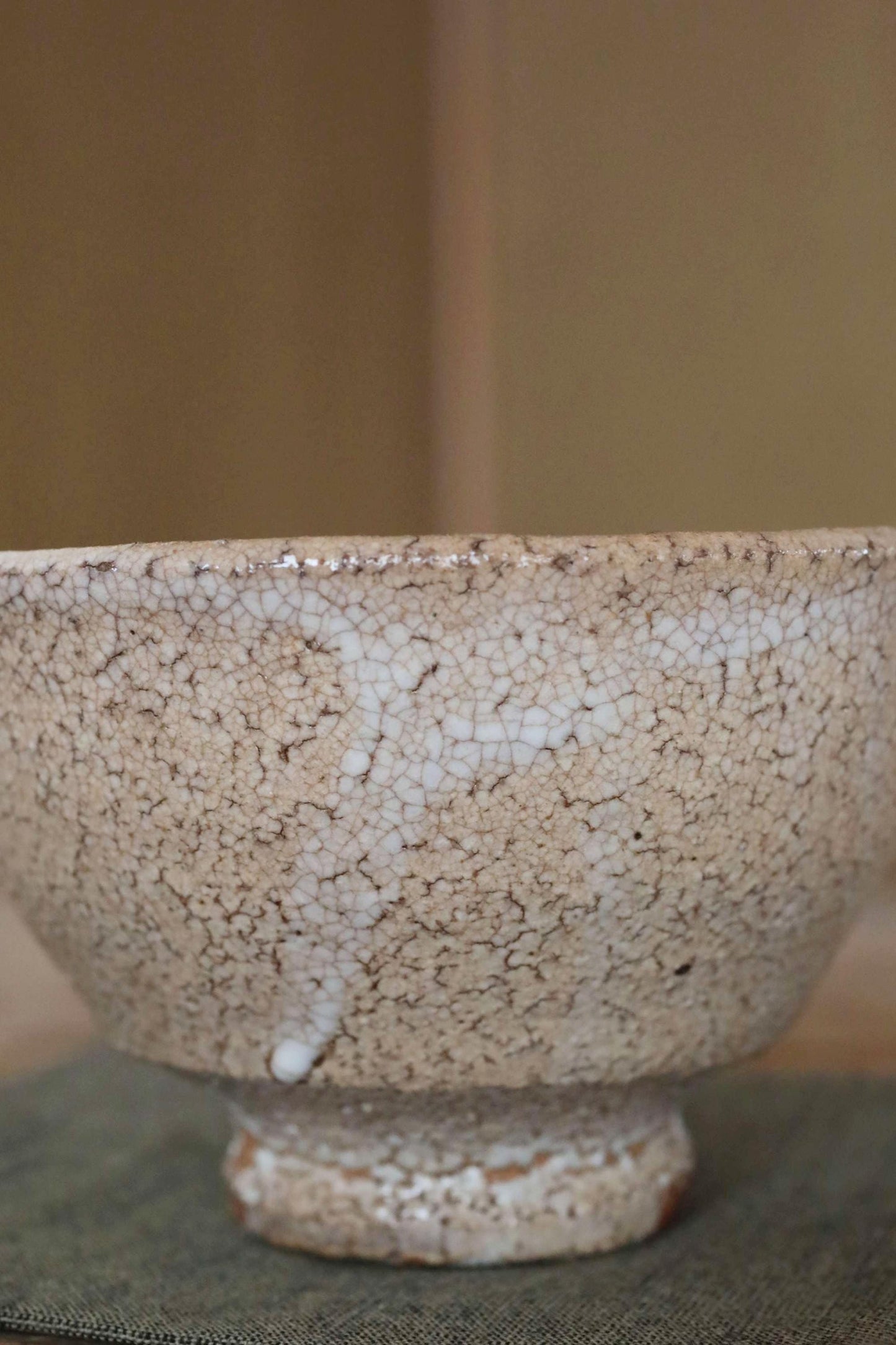 A close-up image of a ceramic bowl with a textured, speckled surface.