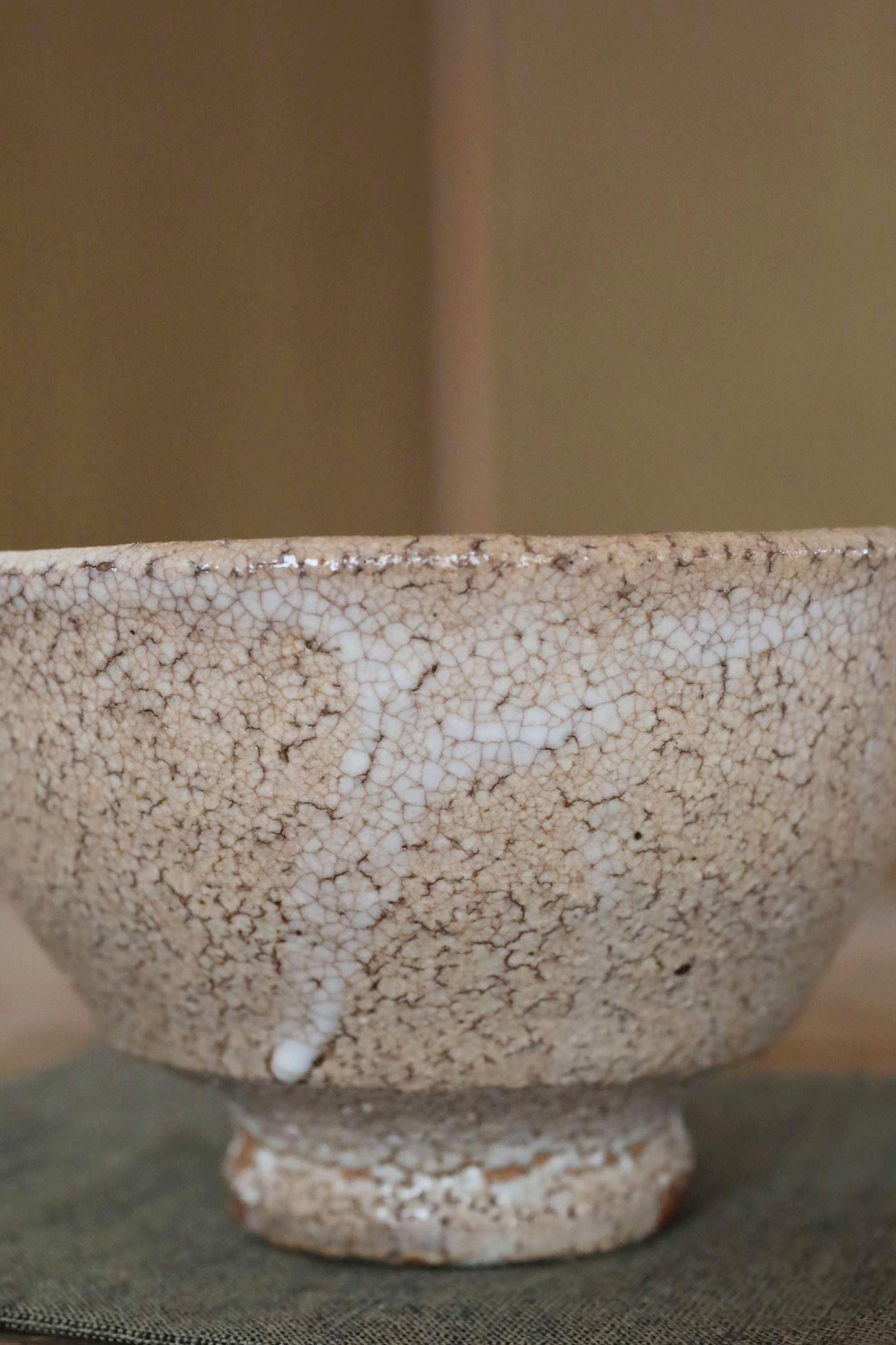 A close-up image of a ceramic bowl with a textured, speckled surface.