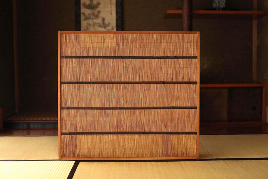Japanese Reed Screen – Vintage Bamboo Straw Wood Shoji Panel | Natural Light Filter