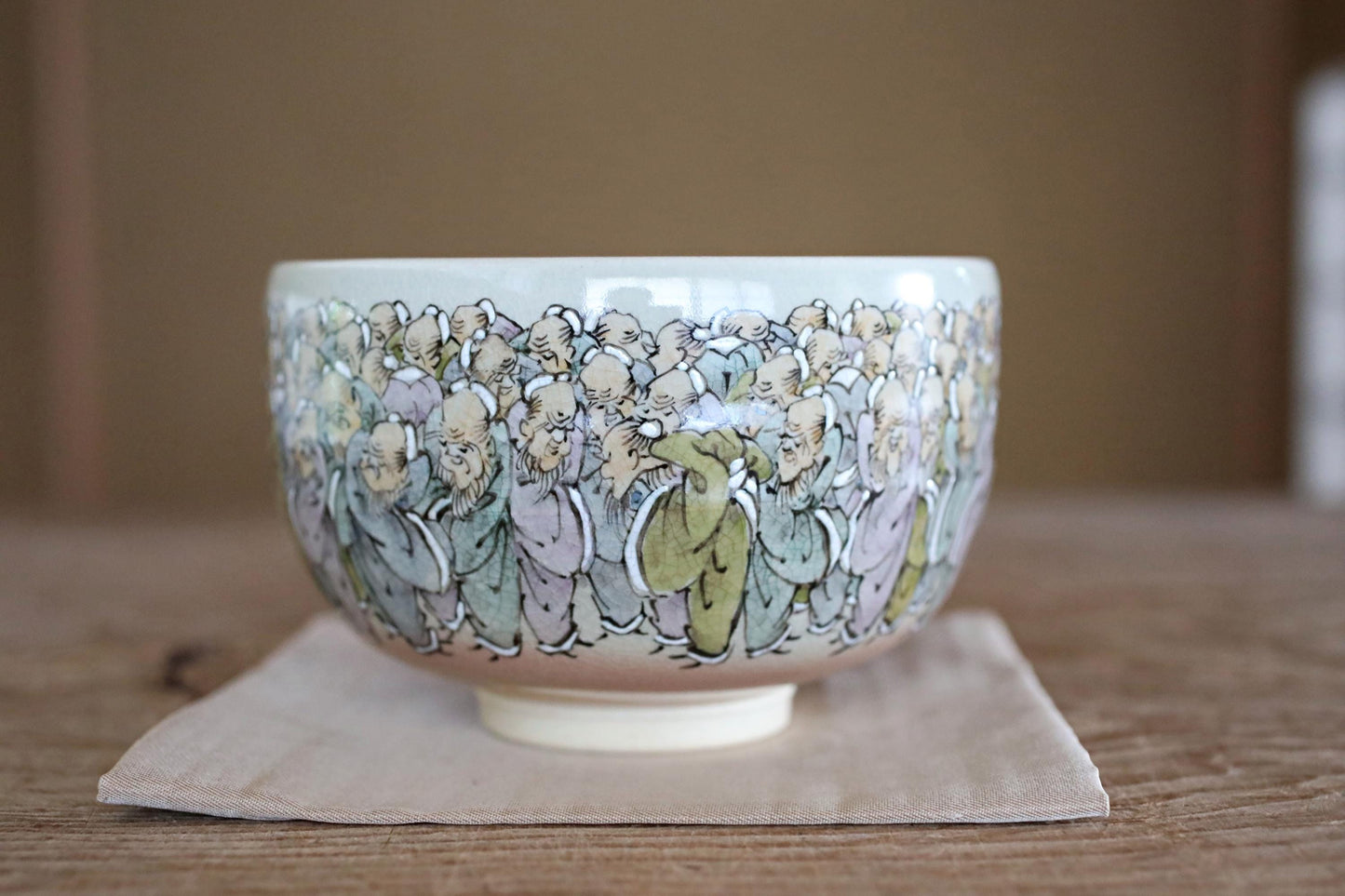 Japanese Vintage Chawan | Fine Art Pottery Matcha Bowl - Longevity Zen Gift with Jurōjin Motif