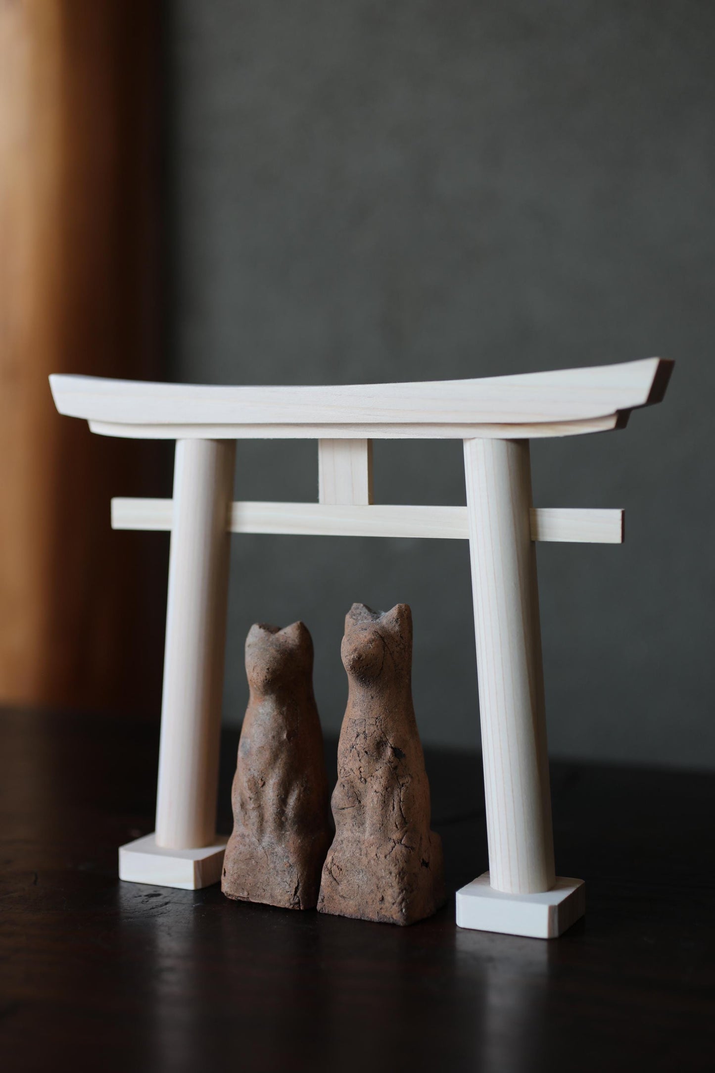 Japanese Antiques KITSUNE Dolls, Imado-yaki Pottery Pair (H3.7in)