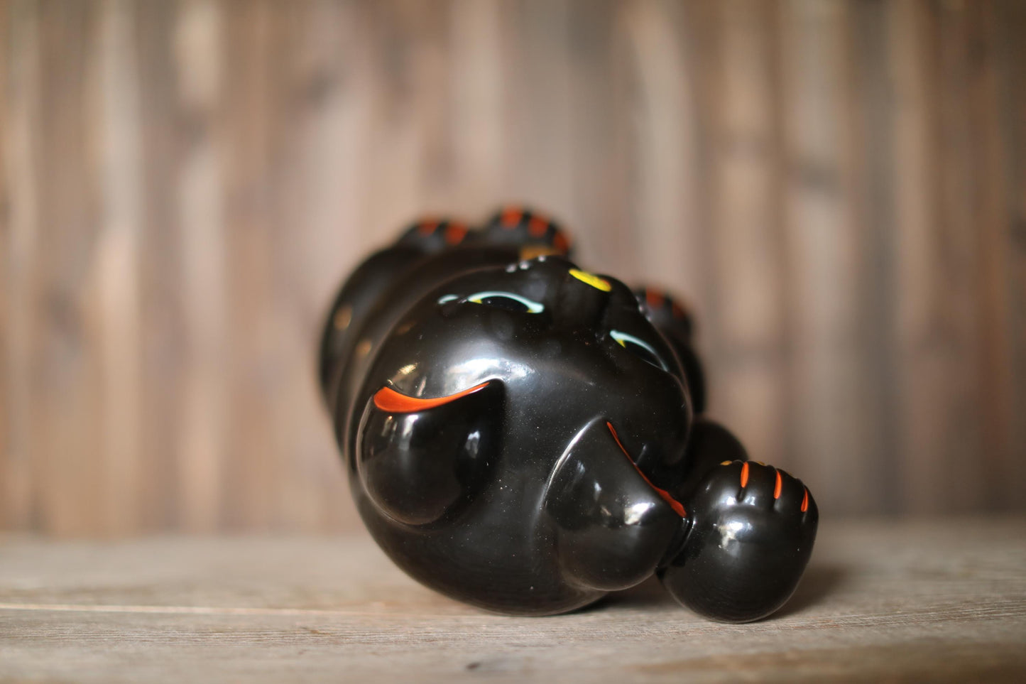 Black Maneki Neko - Large Ceramic Money Box | Vintage Japanese Lucky Cat Statue