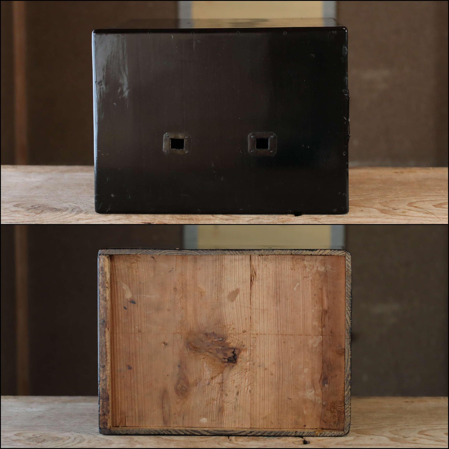 Japanese Tansu Chest - Antique Meiji Period Black Lacquer Five Drawer Cabinet with Metal Clasp